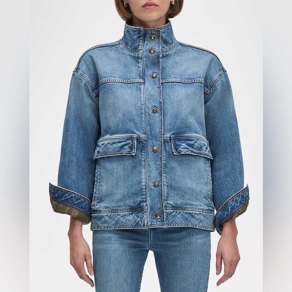 Favorite Daughter Blue Denim Bomber Jacket